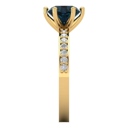 1.71 cttw Natural London Blue Topaz Solitaire with Zirconia Simulated Diamond Accents Engagement Ring - Solid Gold (Round Cut,7.5mm)