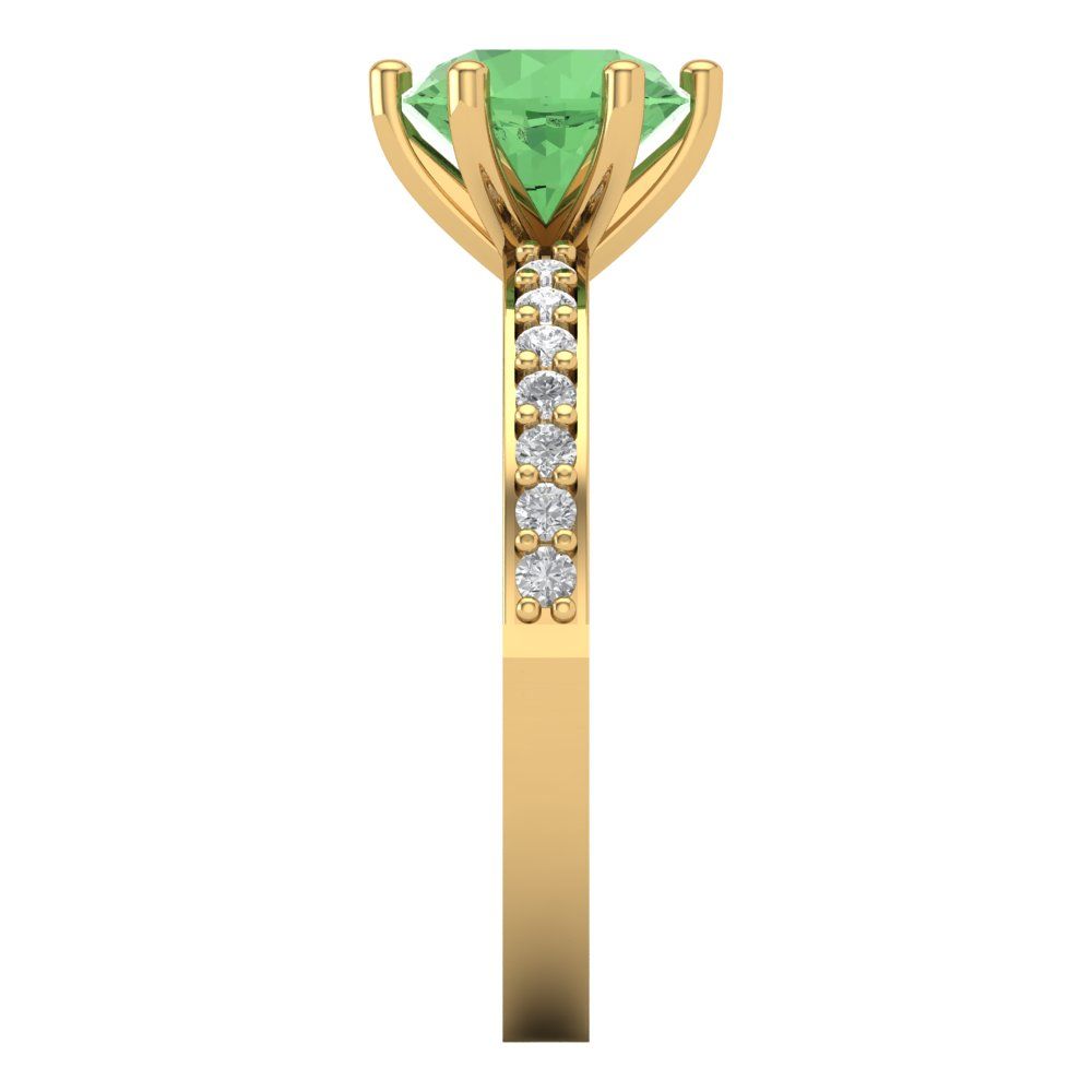 1.71 cttw Zirconia Simulated Green Diamond Solitaire with Zirconia Simulated Diamond Accents Engagement Ring - Solid Gold (VVS1, Round Cut,7.5mm)