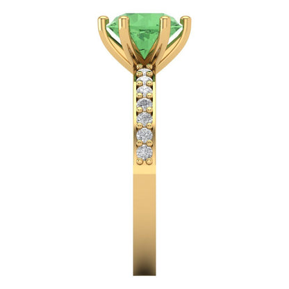 1.71 cttw Zirconia Simulated Green Diamond Solitaire with Zirconia Simulated Diamond Accents Engagement Ring - Solid Gold (VVS1, Round Cut,7.5mm)