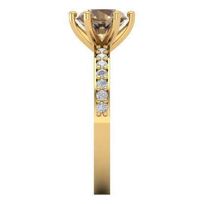 1.71 cttw Yellow Moissanite Solitaire with Zirconia Simulated Diamond Accents Engagement Ring - Solid Gold (Round Cut,7.5mm)