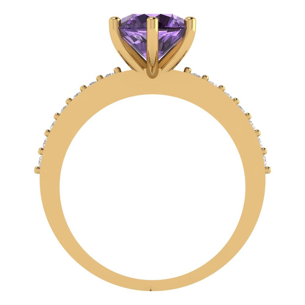 1.71 cttw Simulated Alexandrite Solitaire with Zirconia Simulated Diamond Accents Engagement Ring - Solid Gold (Round Cut,7.5mm)