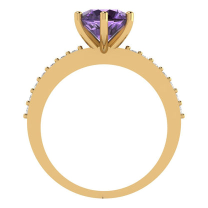 1.71 cttw Simulated Alexandrite Solitaire with Zirconia Simulated Diamond Accents Engagement Ring - Solid Gold (Round Cut,7.5mm)