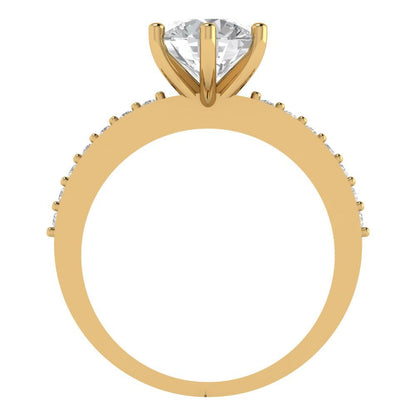 1.71 cttw Zirconia Simulated Diamond Solitaire with Zirconia Simulated Diamond Accents Engagement Ring - Solid Gold (VVS1, Round Cut,7.5mm)