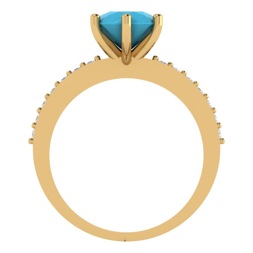 1.71 cttw Simulated Turquoise Solitaire with Zirconia Simulated Diamond Accents Engagement Ring - Solid Gold (Round Cut,7.5mm)