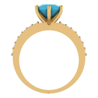 1.71 cttw Simulated Turquoise Solitaire with Zirconia Simulated Diamond Accents Engagement Ring - Solid Gold (Round Cut,7.5mm)