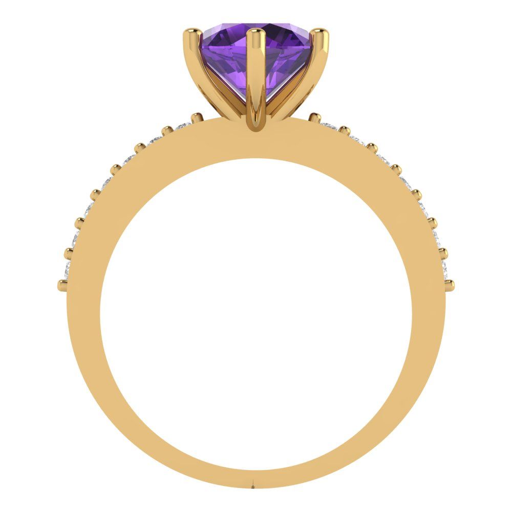 1.71 cttw Natural Amethyst Solitaire with Zirconia Simulated Diamond Accents Engagement Ring - Solid Gold (Round Cut,7.5mm)