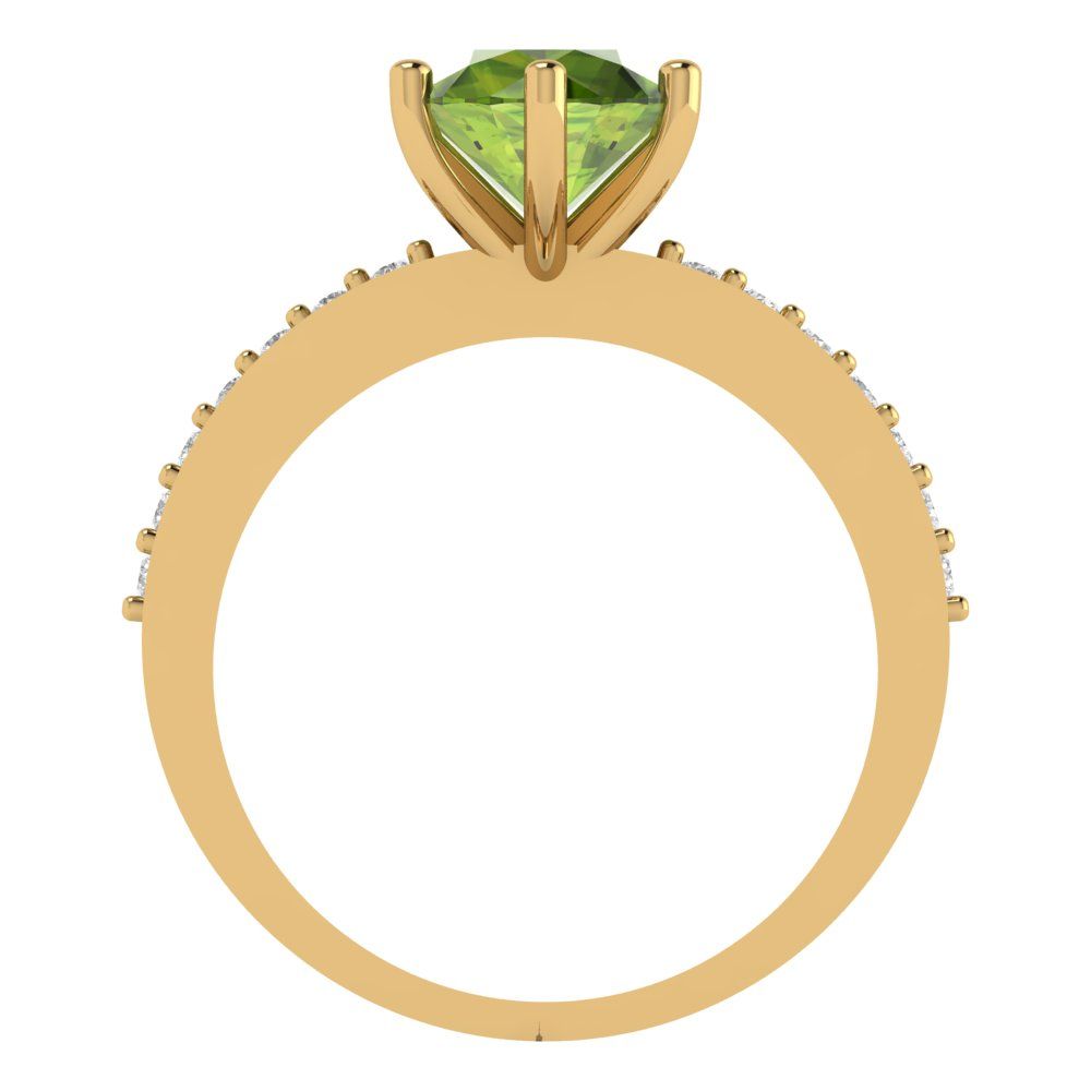 1.71 cttw Natural Peridot Solitaire with Zirconia Simulated Diamond Accents Engagement Ring - Solid Gold (Round Cut,7.5mm)