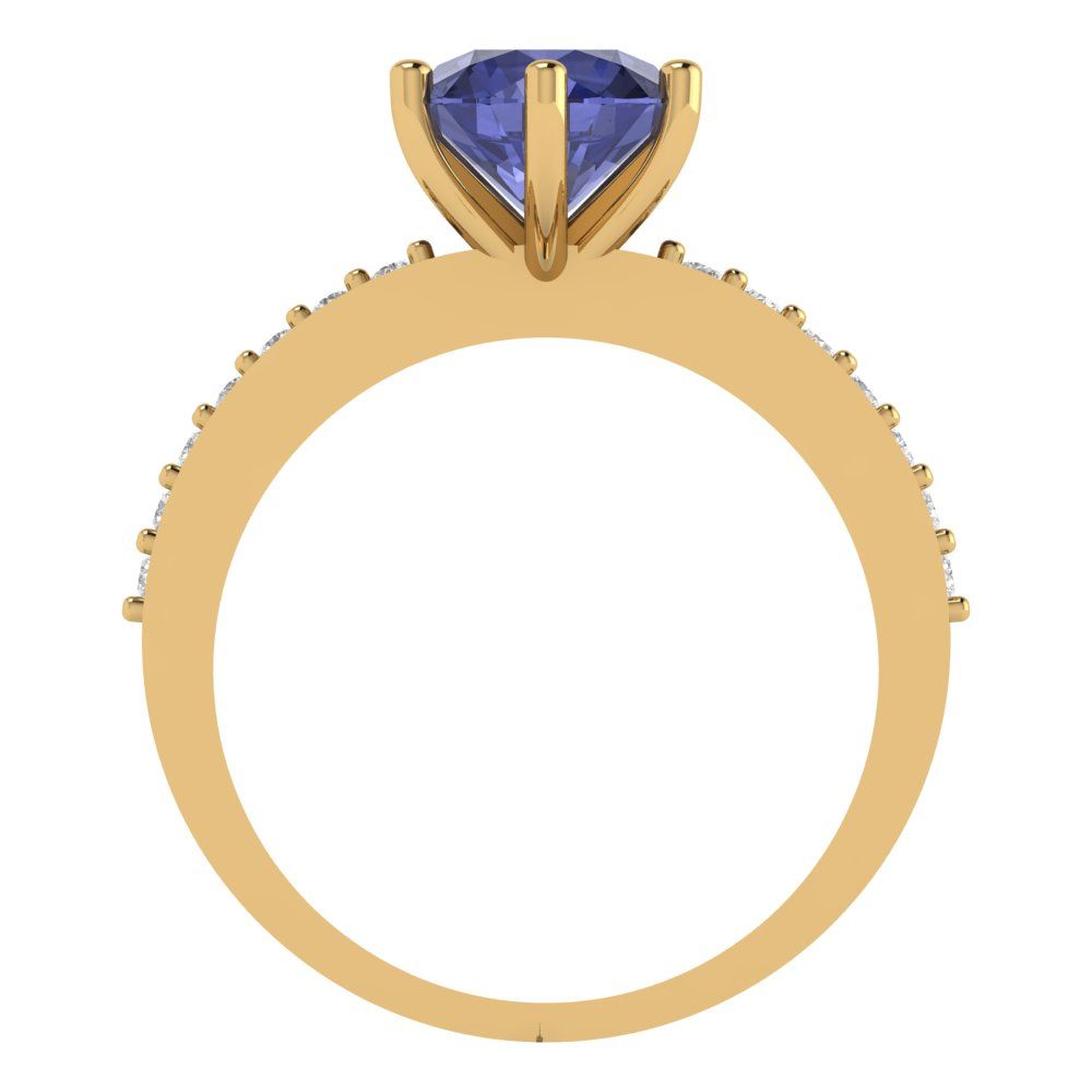 1.71 cttw Simulated Tanzanite Solitaire with Zirconia Simulated Diamond Accents Engagement Ring - Solid Gold (Round Cut,7.5mm)