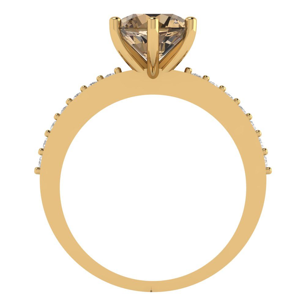 1.71 cttw Zirconia Simulated Champagne Diamond Solitaire with Zirconia Simulated Diamond Accents Engagement Ring - Solid Gold (VVS1, Round Cut,7.5mm)
