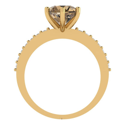 1.71 cttw Zirconia Simulated Champagne Diamond Solitaire with Zirconia Simulated Diamond Accents Engagement Ring - Solid Gold (VVS1, Round Cut,7.5mm)
