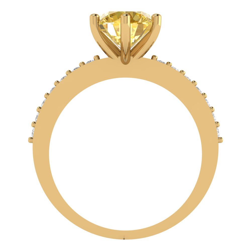 1.71 cttw Zirconia Simulated Yellow Diamond Solitaire with Zirconia Simulated Diamond Accents Engagement Ring - Solid Gold (VVS1, Round Cut,7.5mm)