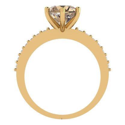 1.71 cttw Yellow Moissanite Solitaire with Zirconia Simulated Diamond Accents Engagement Ring - Solid Gold (Round Cut,7.5mm)