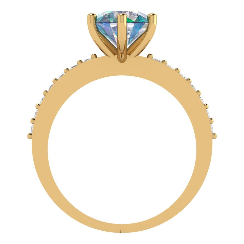 1.71 cttw Blue Moissanite Solitaire with Zirconia Simulated Diamond Accents Engagement Ring - Solid Gold (Round Cut,7.5mm)