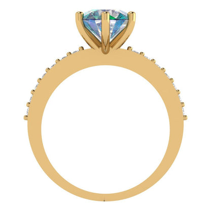 1.71 cttw Blue Moissanite Solitaire with Zirconia Simulated Diamond Accents Engagement Ring - Solid Gold (Round Cut,7.5mm)