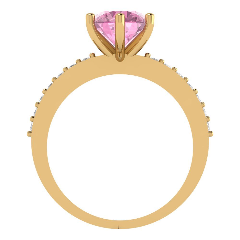 1.71 cttw Zirconia Simulated Pink Diamond Solitaire with Zirconia Simulated Diamond Accents Engagement Ring - Solid Gold (VVS1, Round Cut,7.5mm)