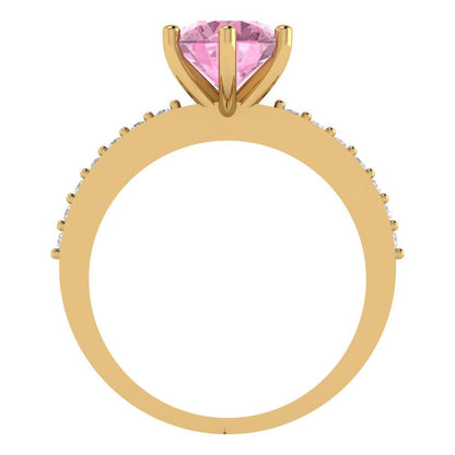 1.71 cttw Zirconia Simulated Pink Diamond Solitaire with Zirconia Simulated Diamond Accents Engagement Ring - Solid Gold (VVS1, Round Cut,7.5mm)