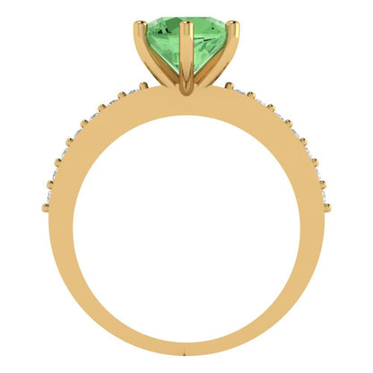 1.71 cttw Zirconia Simulated Green Diamond Solitaire with Zirconia Simulated Diamond Accents Engagement Ring - Solid Gold (VVS1, Round Cut,7.5mm)