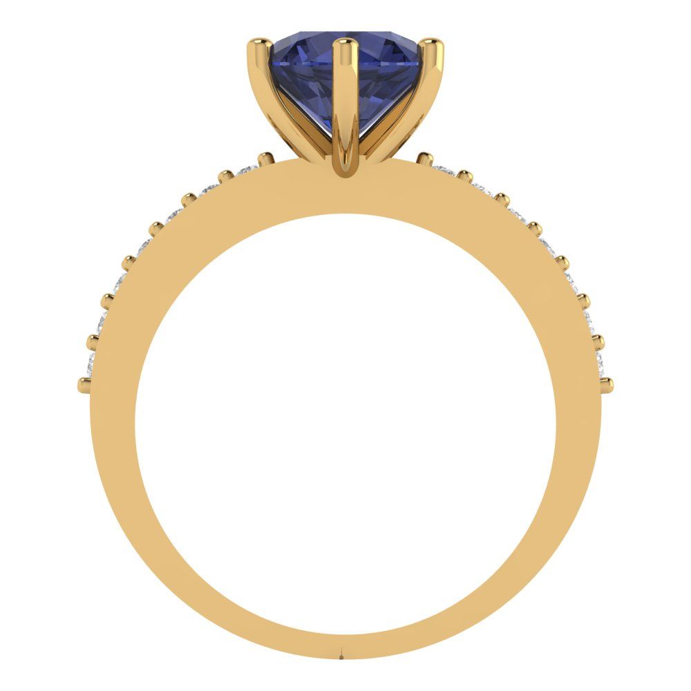 1.71 cttw Simulated Blue Sapphire Solitaire with Zirconia Simulated Diamond Accents Engagement Ring - Solid Gold (Round Cut,7.5mm)