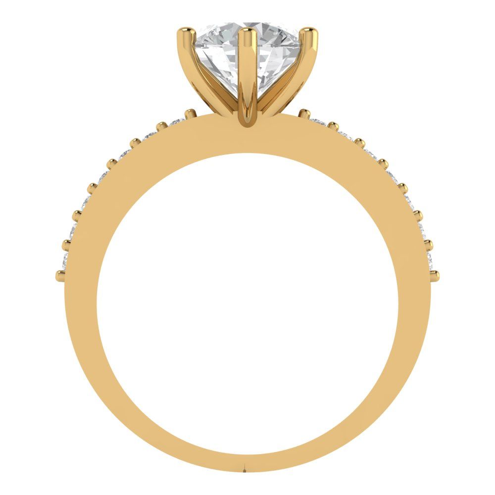 1.71 cttw Certified Moissanite Solitaire with Zirconia Simulated Diamond Accents Engagement Ring - Solid Gold (VVS1, D-F,Round Cut,7.5mm)