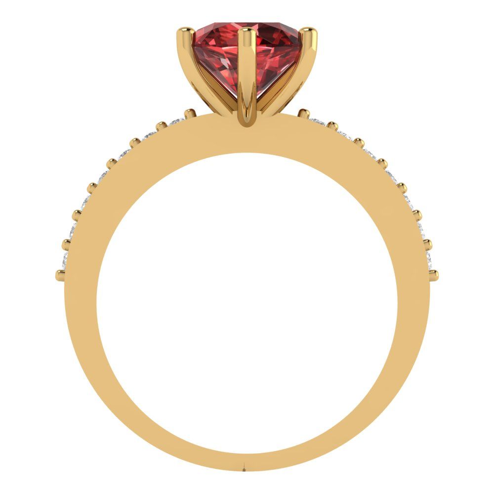 1.71 cttw Natural Garnet Solitaire with Zirconia Simulated Diamond Accents Engagement Ring - Solid Gold (Round Cut,7.5mm)