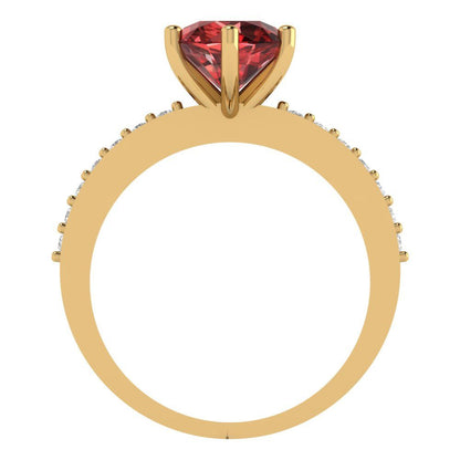 1.71 cttw Natural Garnet Solitaire with Zirconia Simulated Diamond Accents Engagement Ring - Solid Gold (Round Cut,7.5mm)