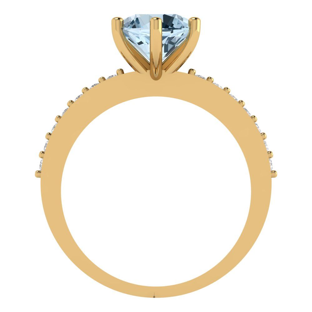 1.71 cttw Natural Swiss Blue Topaz Solitaire with Zirconia Simulated Diamond Accents Engagement Ring - Solid Gold (Round Cut,7.5mm)