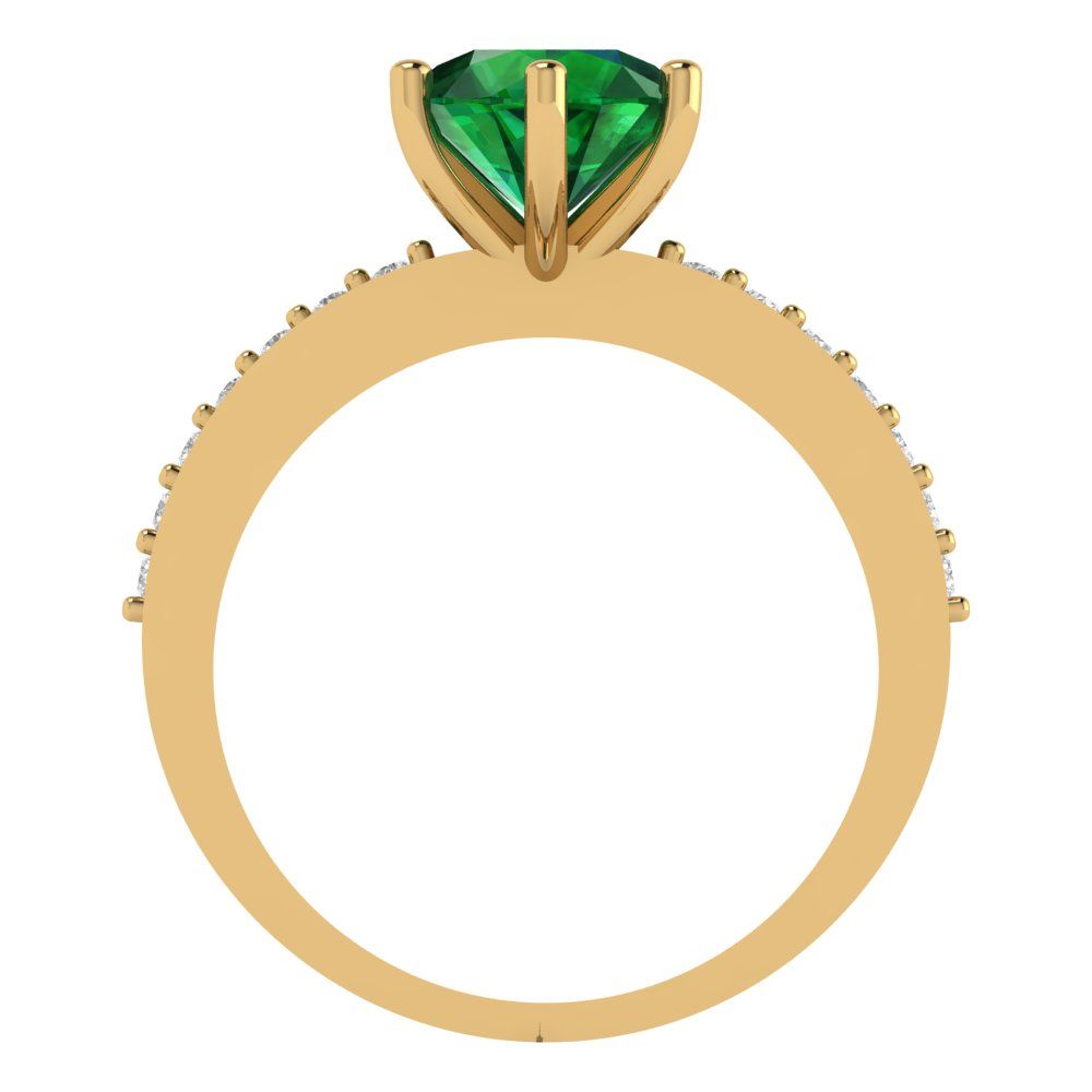 1.71 cttw Simulated Emerald Solitaire with Zirconia Simulated Diamond Accents Engagement Ring - Solid Gold (Round Cut,7.5mm)