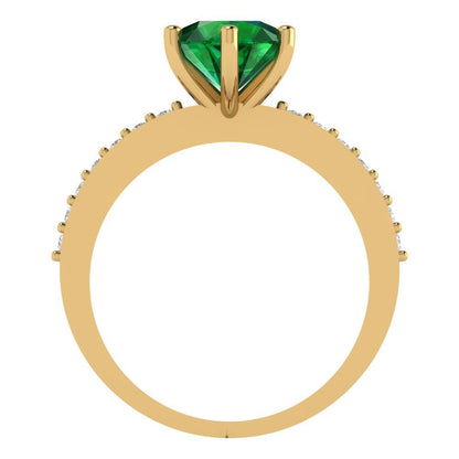1.71 cttw Simulated Emerald Solitaire with Zirconia Simulated Diamond Accents Engagement Ring - Solid Gold (Round Cut,7.5mm)