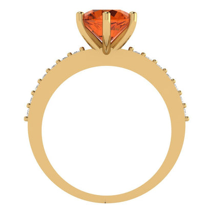 1.71 cttw Zirconia Simulated Red Diamond Solitaire with Zirconia Simulated Diamond Accents Engagement Ring - Solid Gold (VVS1, Round Cut,7.5mm)