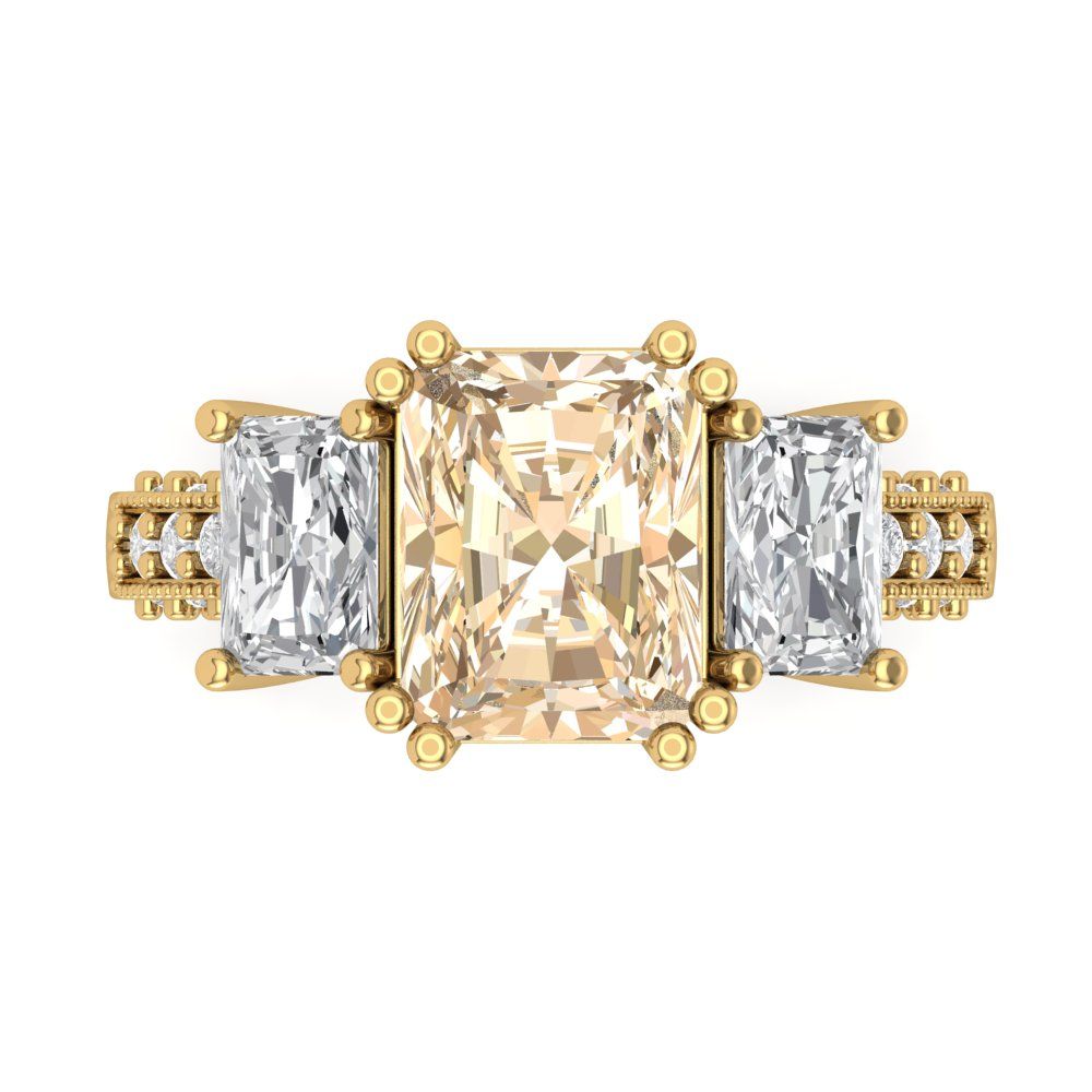 4.27 cttw Natural Morganite Three-Stone Engagement Ring - Solid Gold (Emerald Cut,9x7mm)