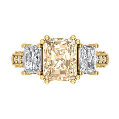 4.27 cttw Natural Morganite Three-Stone Engagement Ring - Solid Gold (Emerald Cut,9x7mm)