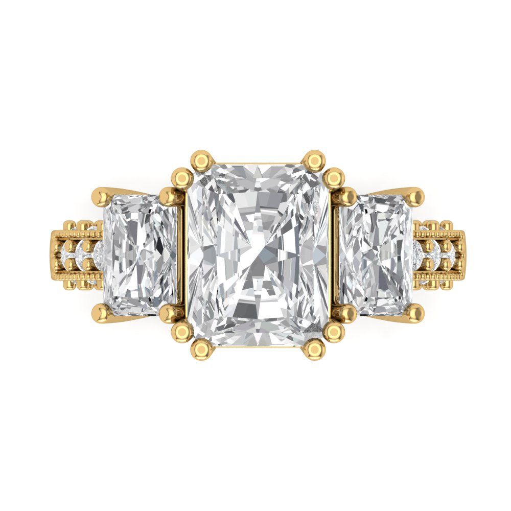4.27 cttw White Sapphire Three-Stone Engagement Ring - Solid Gold (Emerald Cut,9x7mm)