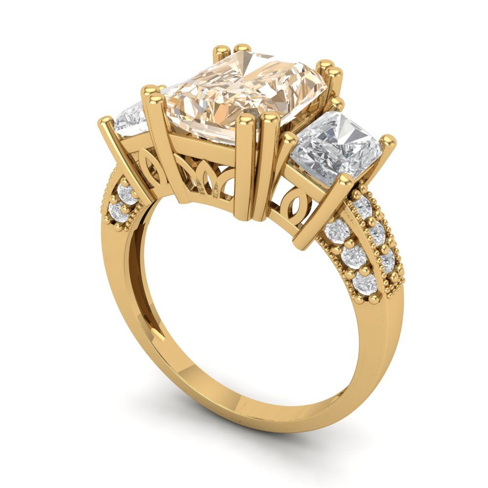 4.27 cttw Natural Morganite Three-Stone Engagement Ring - Solid Gold (Emerald Cut,9x7mm)