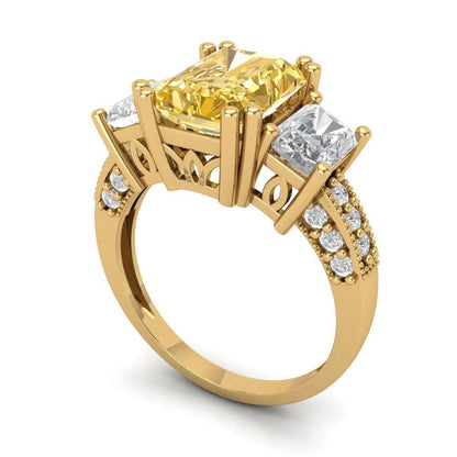 4.27 cttw Natural Citrine Three-Stone Engagement Ring - Solid Gold (Emerald Cut,9x7mm)