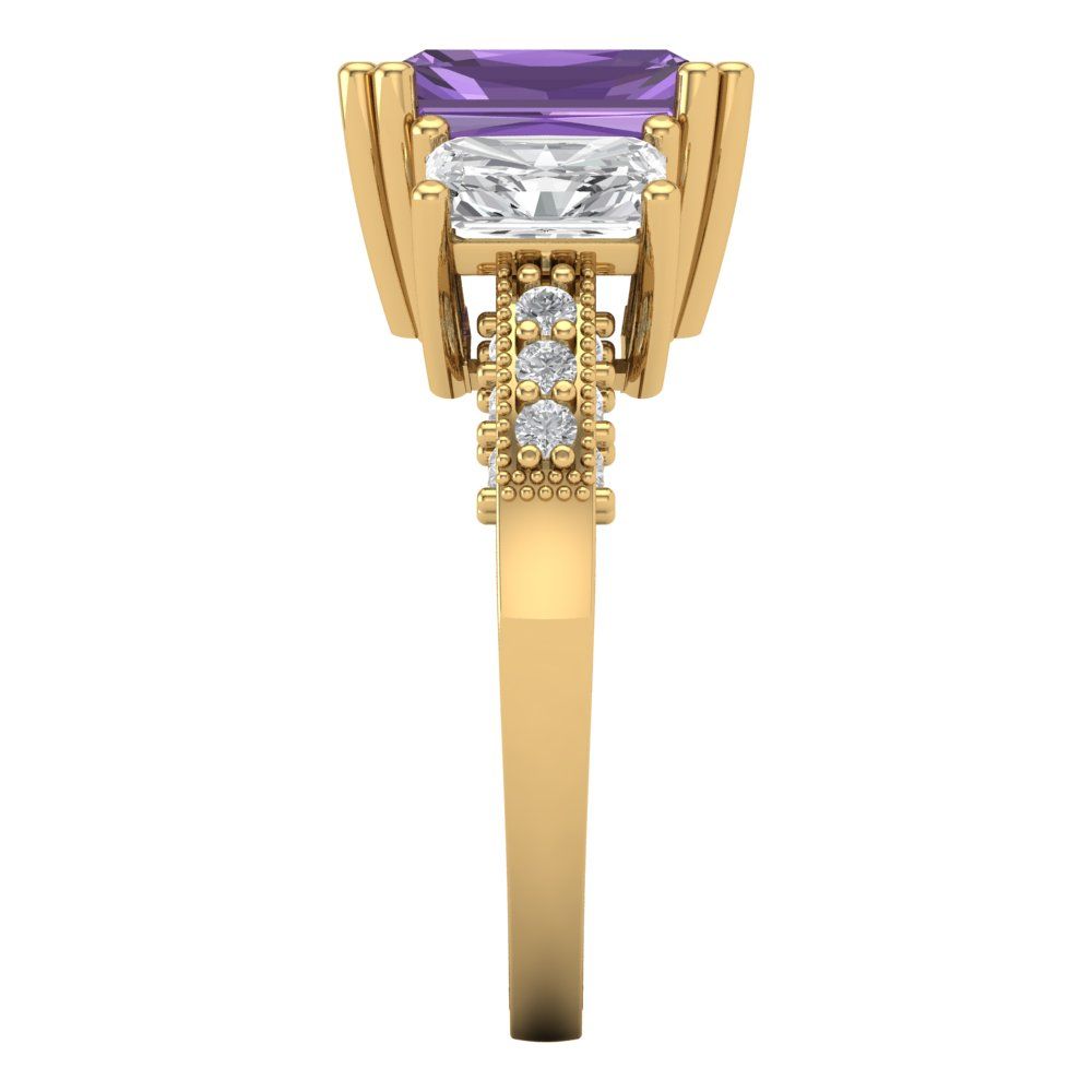 4.27 cttw Simulated Alexandrite Three-Stone Engagement Ring - Solid Gold (Emerald Cut,9x7mm)
