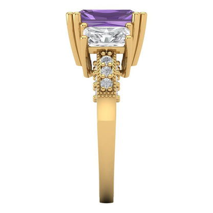4.27 cttw Simulated Alexandrite Three-Stone Engagement Ring - Solid Gold (Emerald Cut,9x7mm)