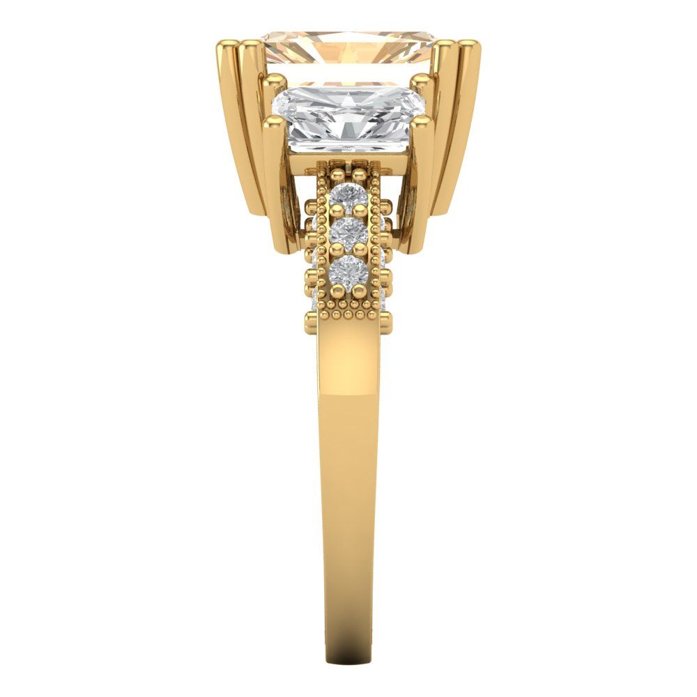 4.27 cttw Natural Morganite Three-Stone Engagement Ring - Solid Gold (Emerald Cut,9x7mm)