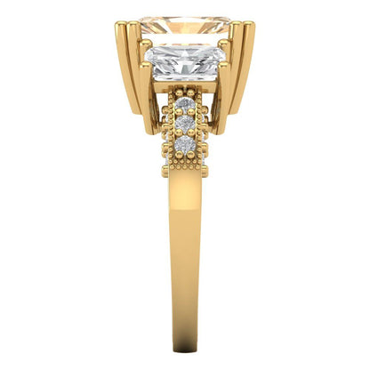 4.27 cttw Natural Morganite Three-Stone Engagement Ring - Solid Gold (Emerald Cut,9x7mm)