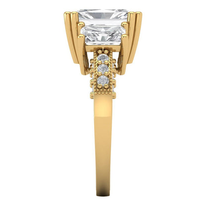 4.27 cttw Certified Moissanite Three-Stone Engagement Ring - Solid Gold (VVS1, D-F,Emerald Cut,9x7mm)