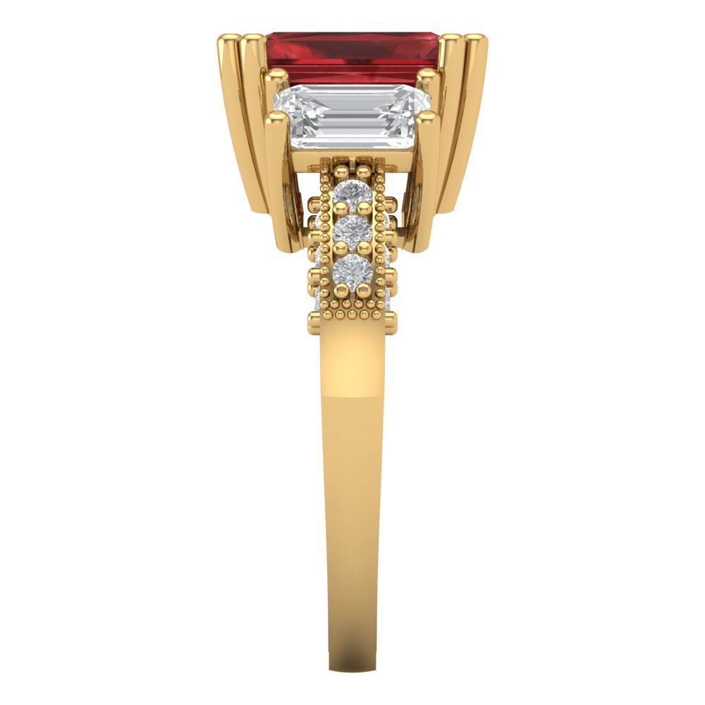 4.27 cttw Natural Garnet Three-Stone Engagement Ring - Solid Gold (Emerald Cut,9x7mm)