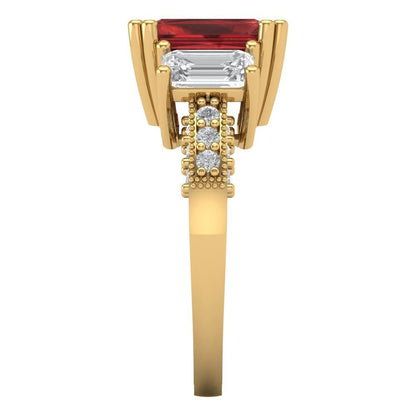 4.27 cttw Natural Garnet Three-Stone Engagement Ring - Solid Gold (Emerald Cut,9x7mm)