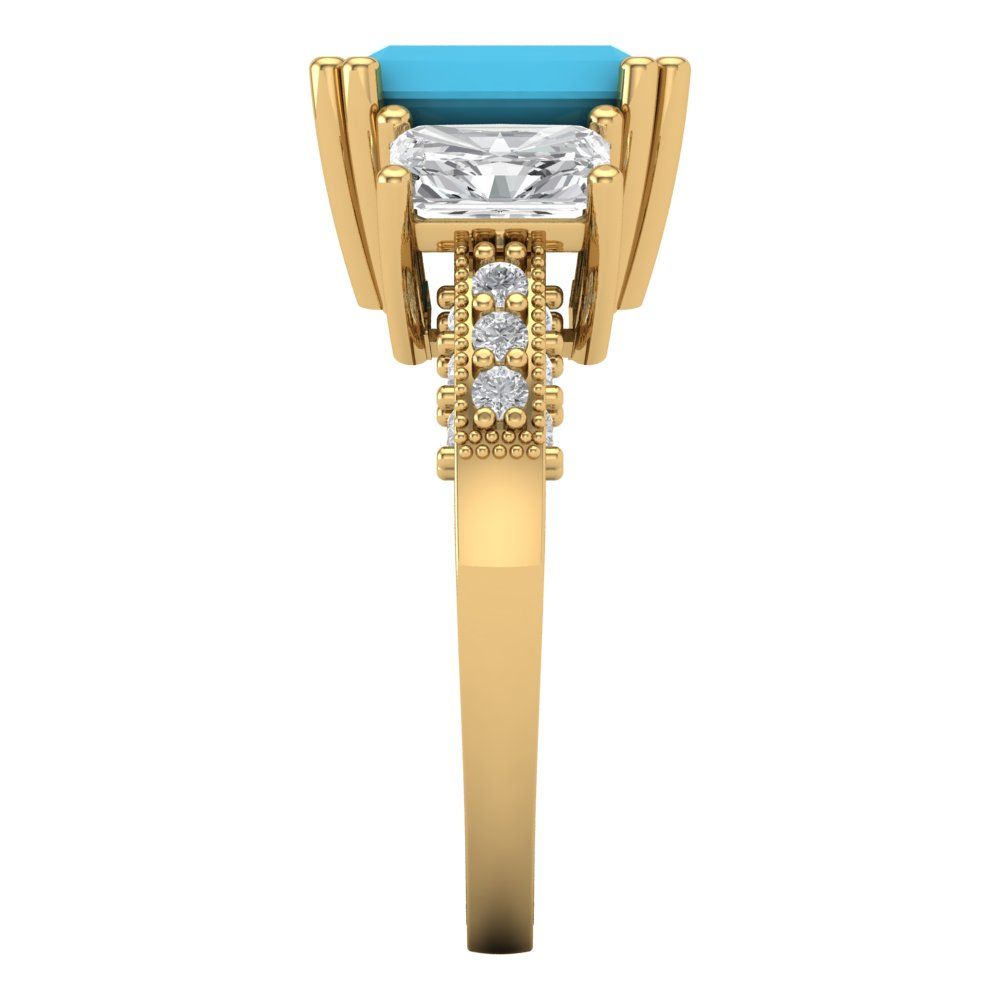 4.27 cttw Simulated Turquoise Three-Stone Engagement Ring - Solid Gold (Emerald Cut,9x7mm)