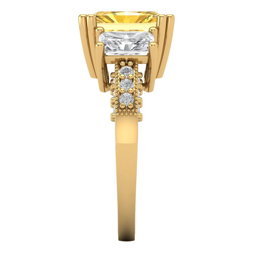 4.27 cttw Natural Citrine Three-Stone Engagement Ring - Solid Gold (Emerald Cut,9x7mm)