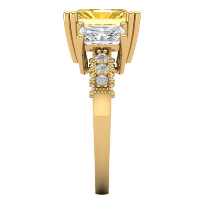 4.27 cttw Natural Citrine Three-Stone Engagement Ring - Solid Gold (Emerald Cut,9x7mm)