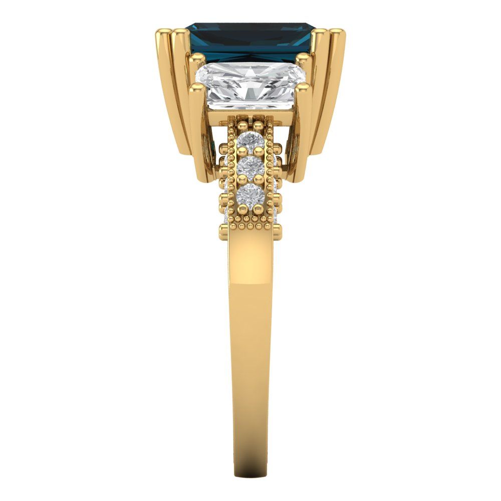 4.27 cttw Natural London Blue Topaz Three-Stone Engagement Ring - Solid Gold (Emerald Cut,9x7mm)