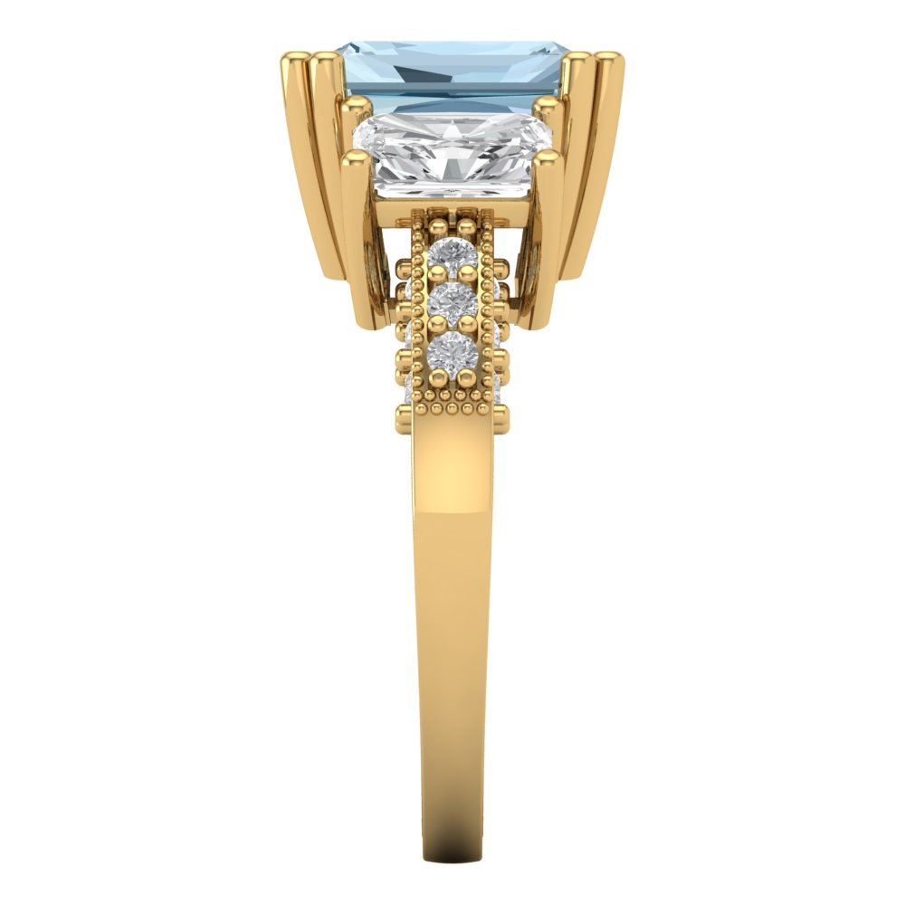 4.27 cttw Natural Aquamarine Three-Stone Engagement Ring - Solid Gold (Emerald Cut,9x7mm)