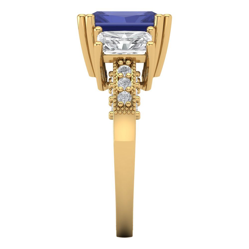 4.27 cttw Simulated Tanzanite Three-Stone Engagement Ring - Solid Gold (Emerald Cut,9x7mm)