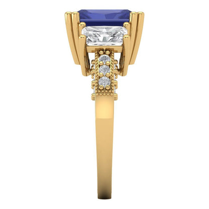 4.27 cttw Simulated Tanzanite Three-Stone Engagement Ring - Solid Gold (Emerald Cut,9x7mm)