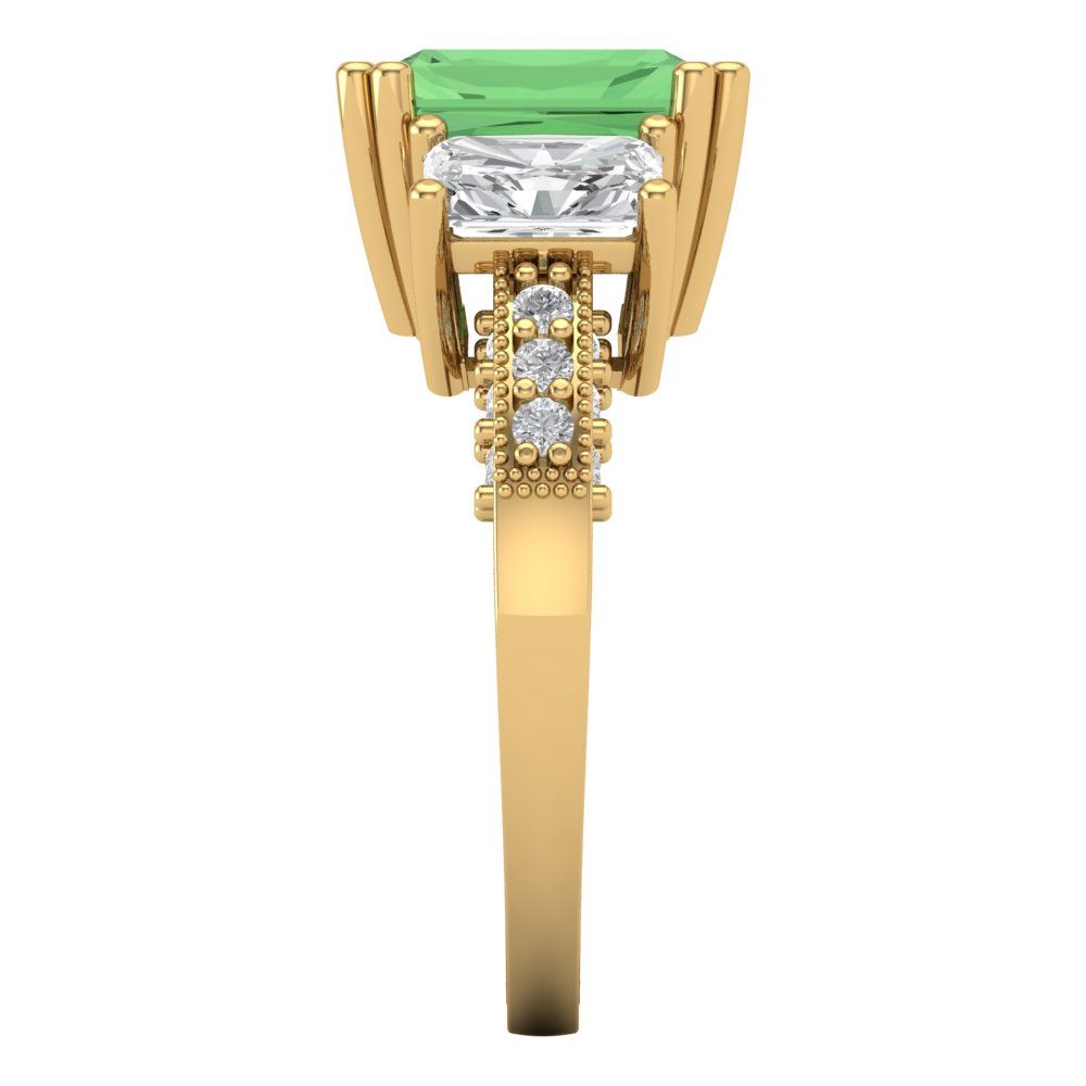 4.27 cttw Zirconia Simulated Green Diamond Three-Stone Engagement Ring - Solid Gold (VVS1, Emerald Cut,9x7mm)