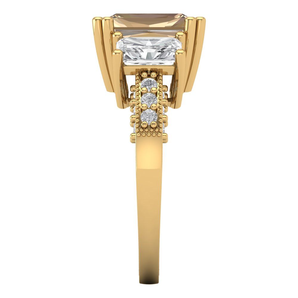 4.27 cttw Yellow Moissanite Three-Stone Engagement Ring - Solid Gold (Emerald Cut,9x7mm)